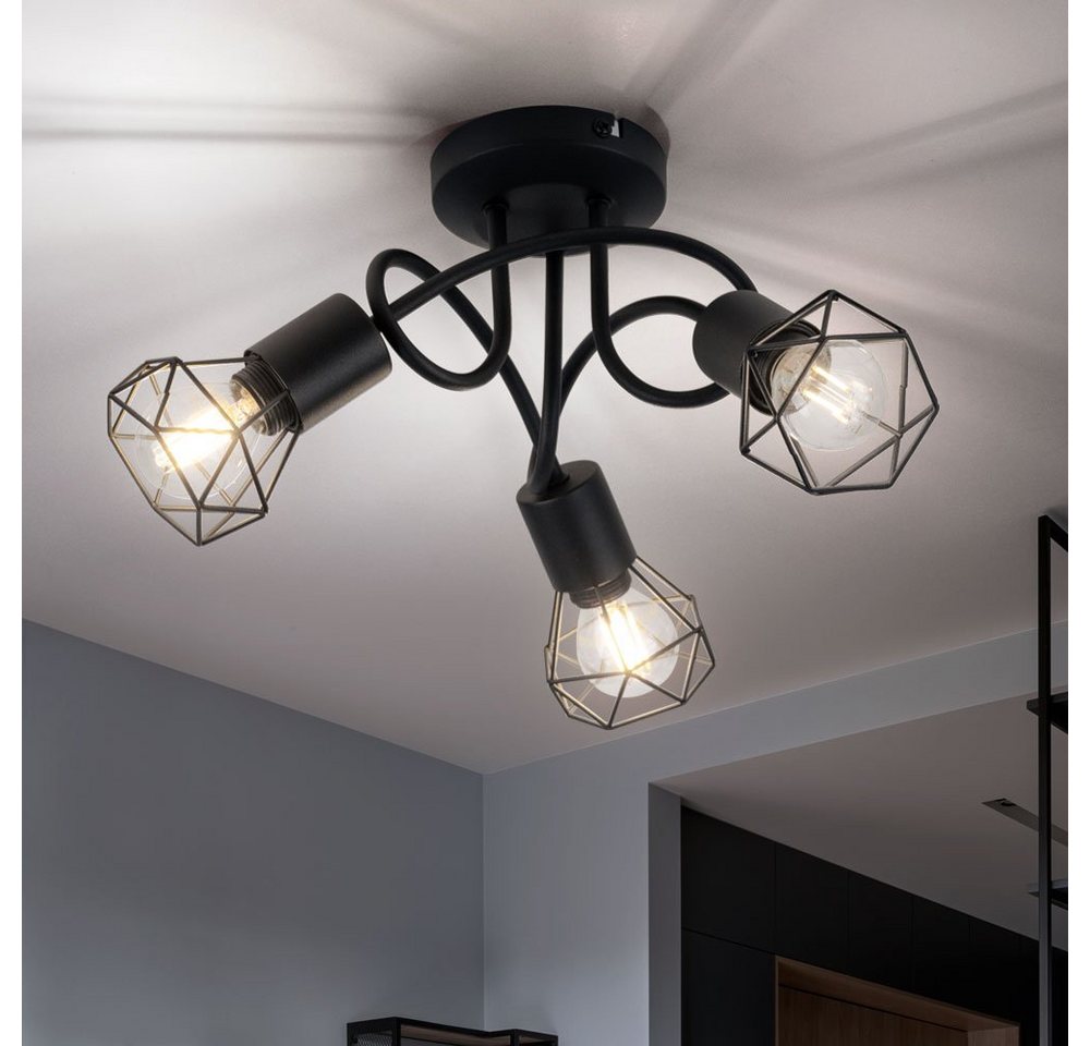 GLOBO LIGHTING LED Deckenleuchte, Leuchtmittel inklusive, Warmweiß, Decken Strahler Retro Käfig Lampe schwarz Wohn Zimmer Spot Leuchte- Bild 5
