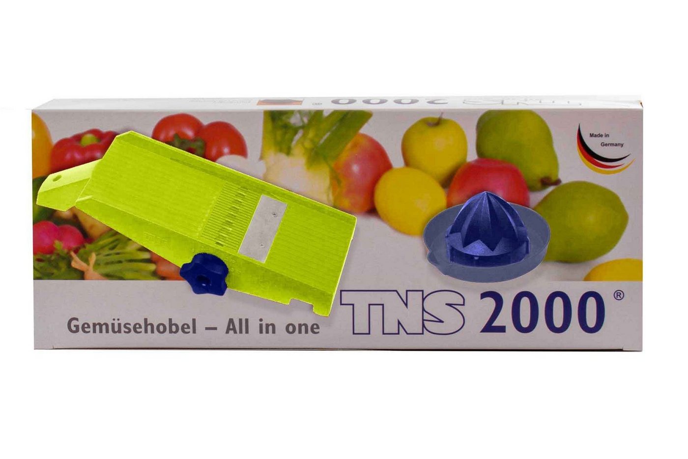 TNS 2000 Gemüsehobel TNS 2000 All in ONE Gemüsehobel Küchenhobel Gemüsereibe Kiwi mit Blau, Kunststoff, (Hobel mit Restehalter, 2-St) Bild 4
