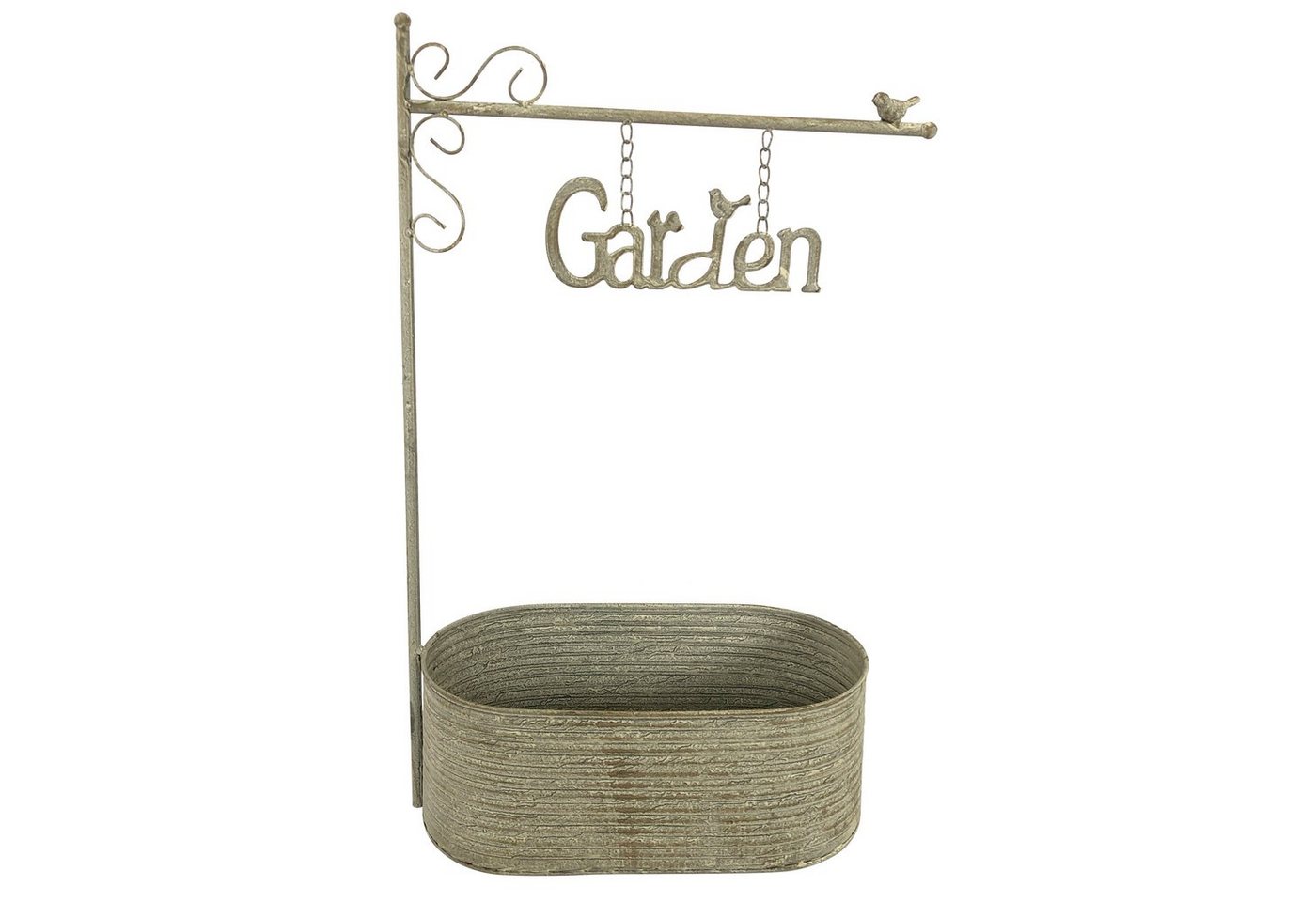 Online-Fuchs Blumenkasten Pflanzkübel, Blumentopf aus Metall für draußen - Outdoor - 66 cm groß (wetterfest, ideal für den Eingangsbereich), dekoratives Garden Schild mit Kette und 2 süßen Vögeln