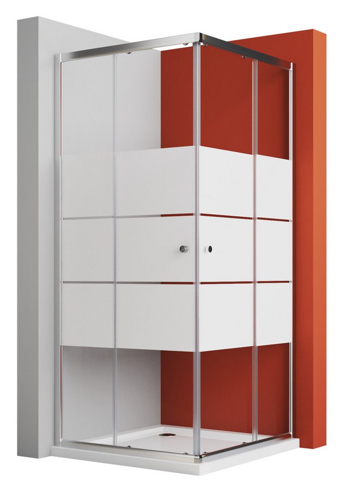 Boromal Eckdusche Duschkabine Eckeinstieg Schiebetür Duschabtrennung Milchglas H:185cm, BxT: 80x80 cm, Sicherheitsglas, Aluminiumrahmen, Aluminiumprofil, Easy Clean Funktion, Links und Recht montierbar