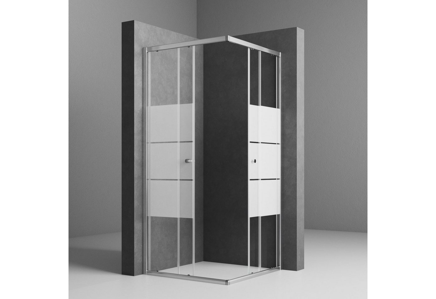 Boromal Eckdusche Duschkabine Eckeinstieg Schiebetür Duschabtrennung Milchglas H:185cm, BxT: 80x80 cm, Sicherheitsglas, Aluminiumrahmen, Aluminiumprofil, Easy Clean Funktion, Links und Recht montierbar Bild 4