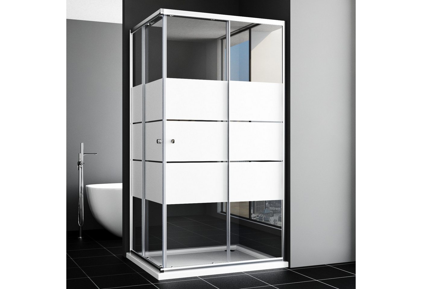Boromal Eckdusche Duschkabine Eckeinstieg Schiebetür Duschabtrennung Milchglas H:185cm, BxT: 80x80 cm, Sicherheitsglas, Aluminiumrahmen, Aluminiumprofil, Easy Clean Funktion, Links und Recht montierbar Bild 5