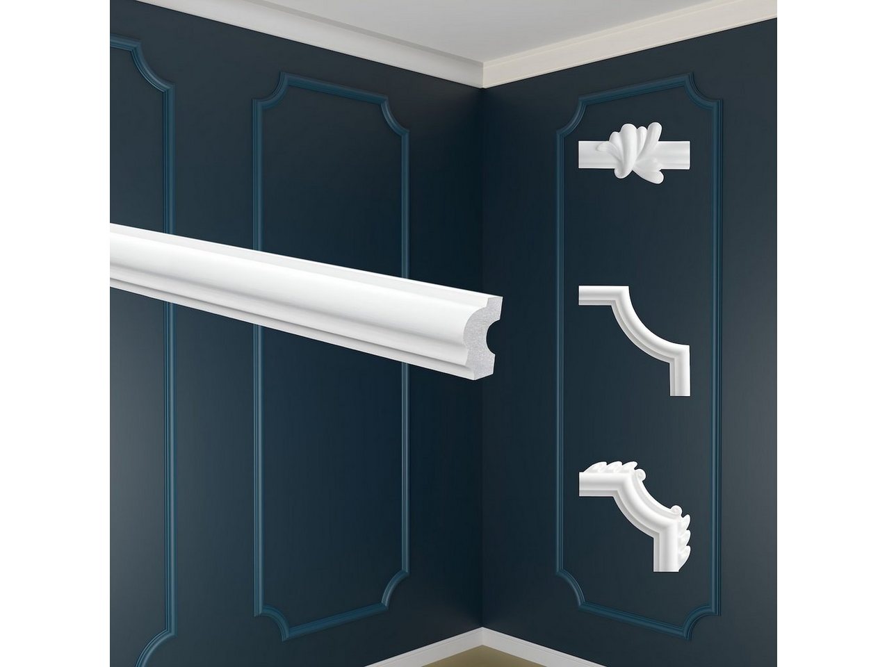 marbet design Zierleiste, 10 Meter / 5 Leisten, Wandvertäfelung Styropor weiß - Segmentierte Wanddekoration XPS Stuck Dekor Kunststoff - Eckleiste Wandvertäfelung Wandprofil Flachprofile stilvolle Akzente (E-19 40x21 mm, 10 Meter) Bild 3
