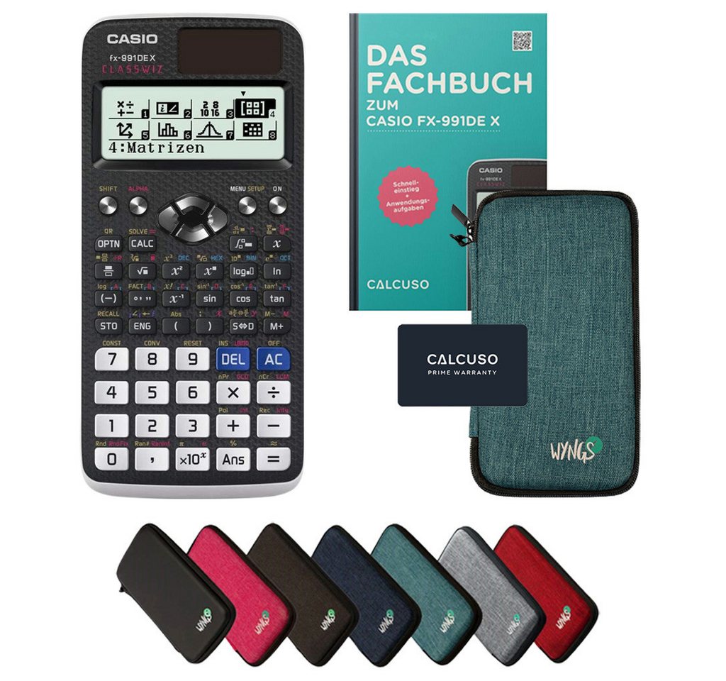 CASIO Taschenrechner fx-991DE X inkl. Schutztasche Türkis & Fachbuch (128 Seiten, DIN A5)