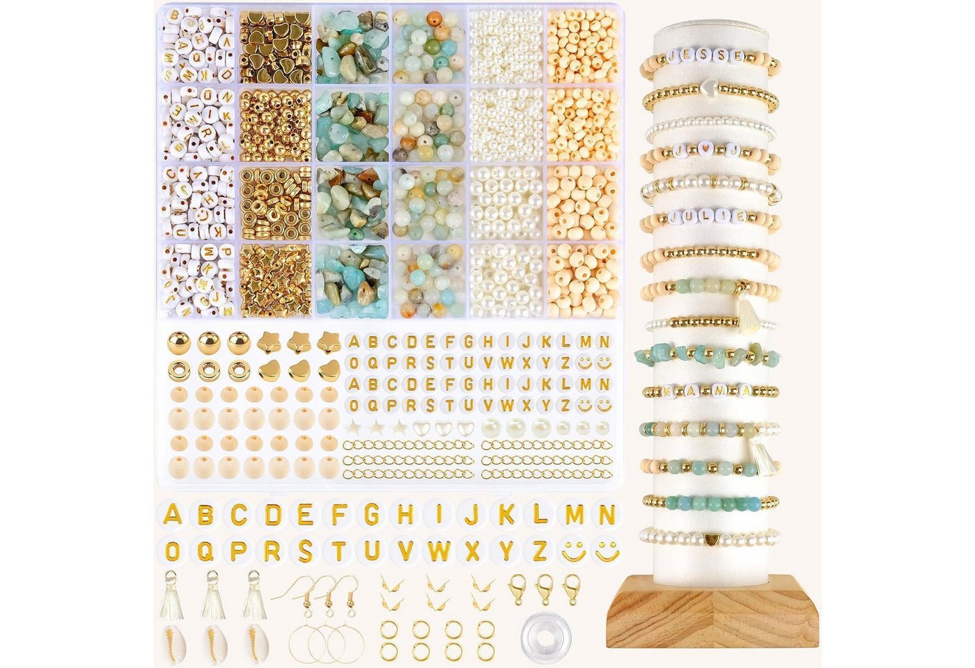 LuxusKollektion Bastelperlen Perlen Naturstein Edelstein Set Holzperlen Boho DIY Amazonit Perlen Bild 3