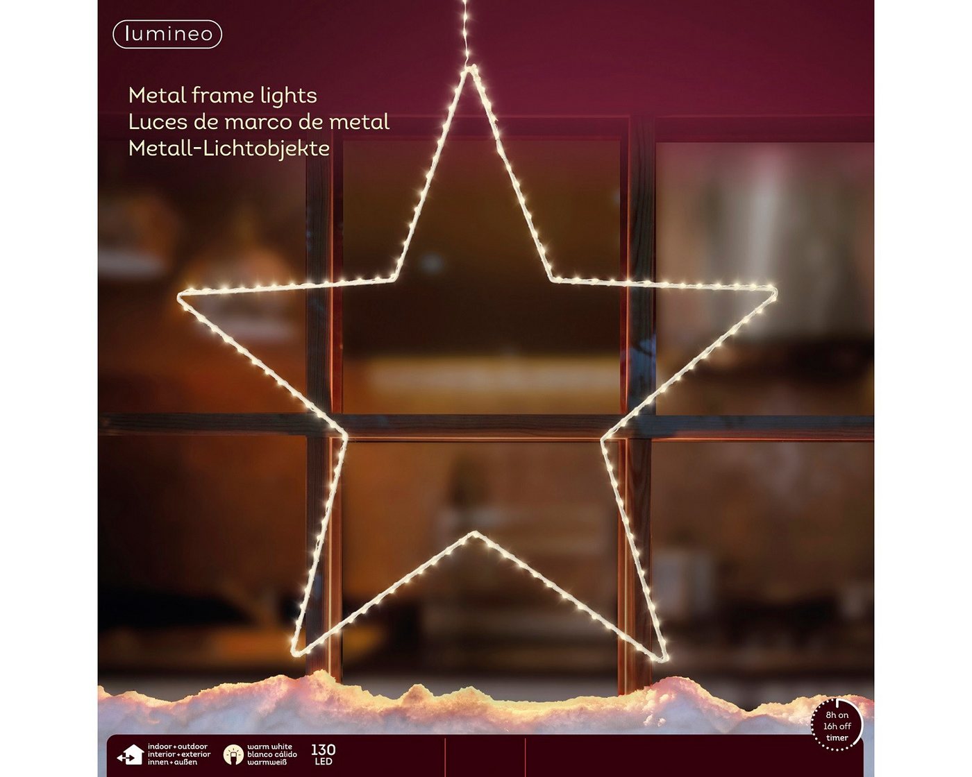 Lumineo LED Stern LED Metall-Stern 130 LED 38 cm warm weiß, zum Aufhängen, Timer, Warmweiß, 8h-Timer, Indoor/Outdoor, IP44-Schutz, kabelgebunden Bild 2