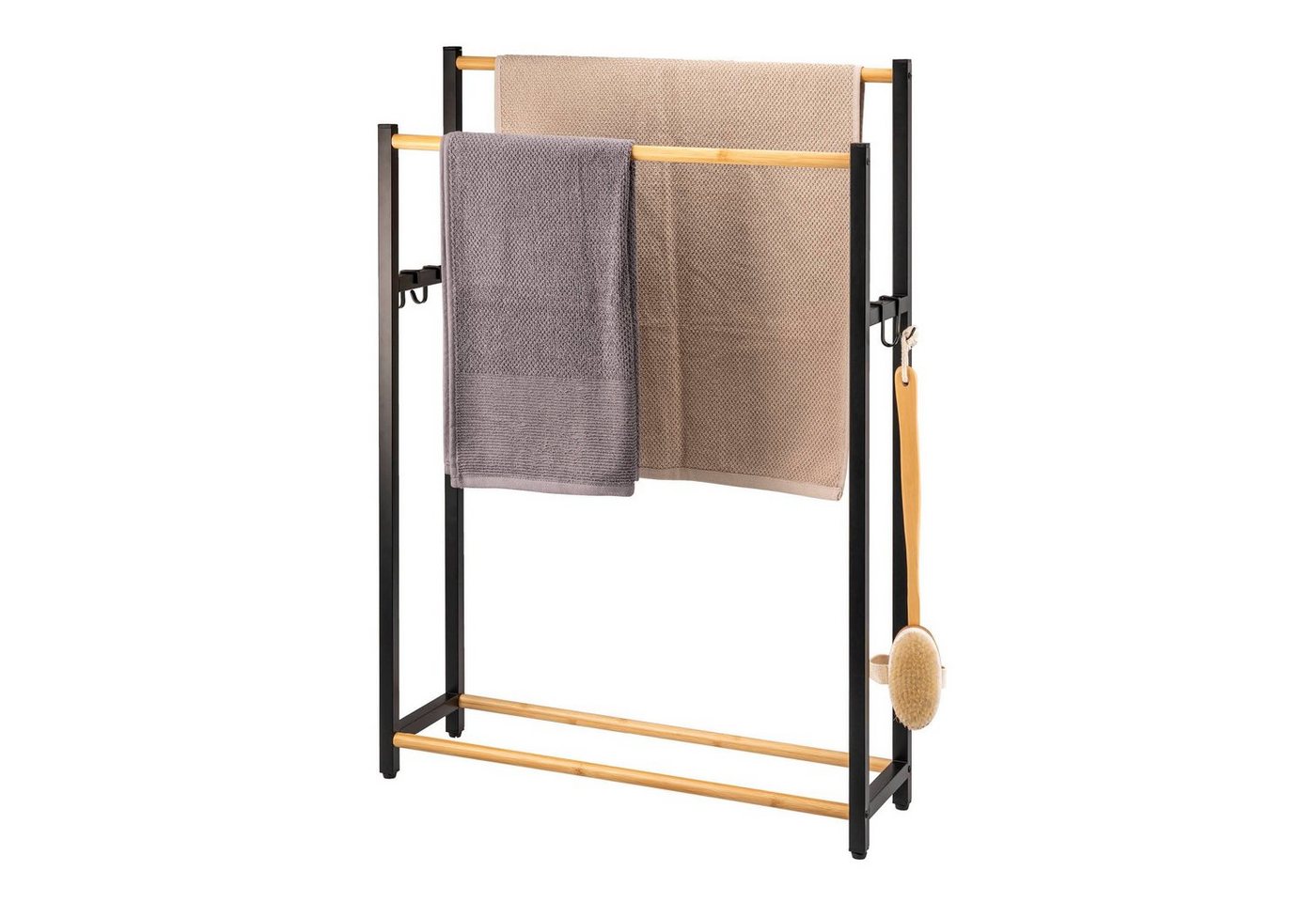 eluno Handtuchständer Badetuchhalter freistehend, mit 2 Bambus-Stangen, 4 Haken Bild 5