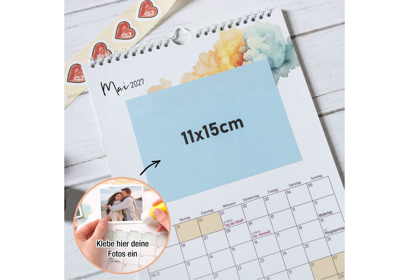 TOBJA Kalender zum Selbstbasteln DIY Foto-Kalender 2027 A4 zum Selbstgestalten Bastelkalender 250g, Foto-Formate flexibel, 250g Papier, Ringbindung, Schulferien DE+AT Bild 3