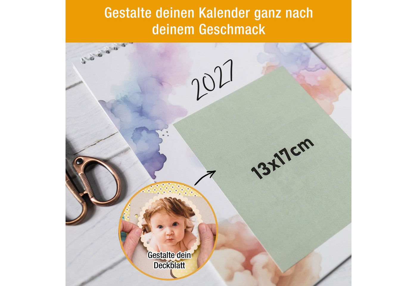 TOBJA Kalender zum Selbstbasteln DIY Foto-Kalender 2027 A4 zum Selbstgestalten Bastelkalender 250g, Foto-Formate flexibel, 250g Papier, Ringbindung, Schulferien DE+AT Bild 4