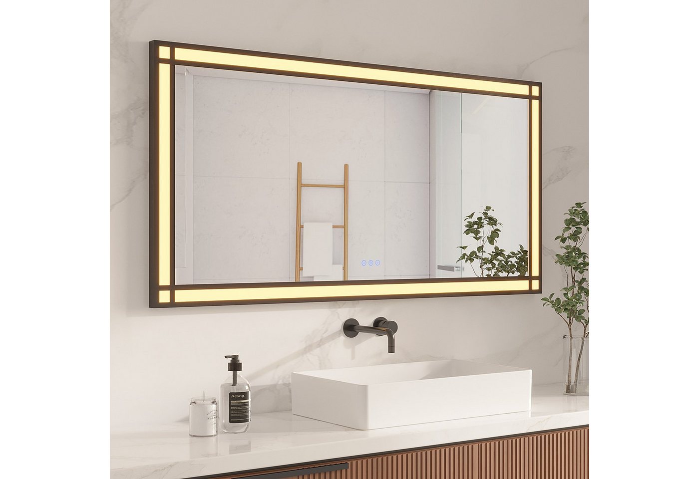 AQUALAVOS Badspiegel Badspiegel mit Beleuchtung 140x70 160x70 cm für Doppelwaschbecken IP44, Anti-Fog Dimmbar Memory-Funktion Touch/Wandschalter Bild 2
