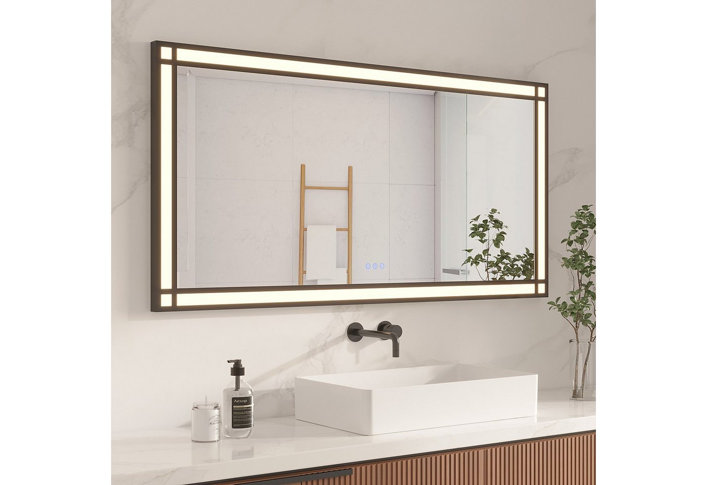 AQUALAVOS Badspiegel Badspiegel mit Beleuchtung 140x70 160x70 cm für Doppelwaschbecken IP44, Anti-Fog Dimmbar Memory-Funktion Touch/Wandschalter Bild 3