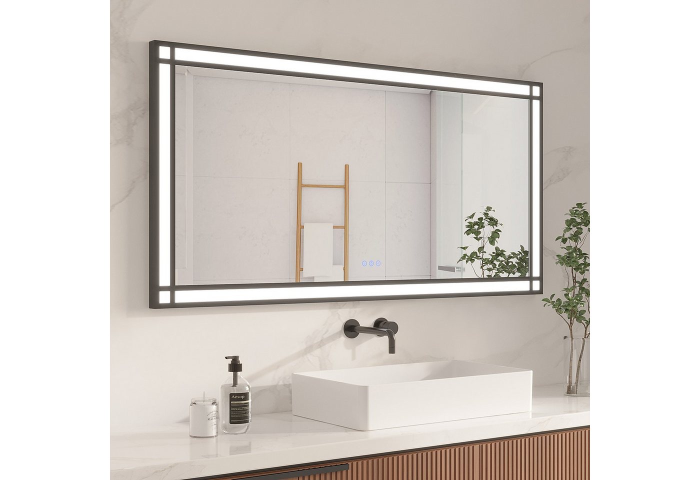 AQUALAVOS Badspiegel Badspiegel mit Beleuchtung 140x70 160x70 cm für Doppelwaschbecken IP44, Anti-Fog Dimmbar Memory-Funktion Touch/Wandschalter Bild 5