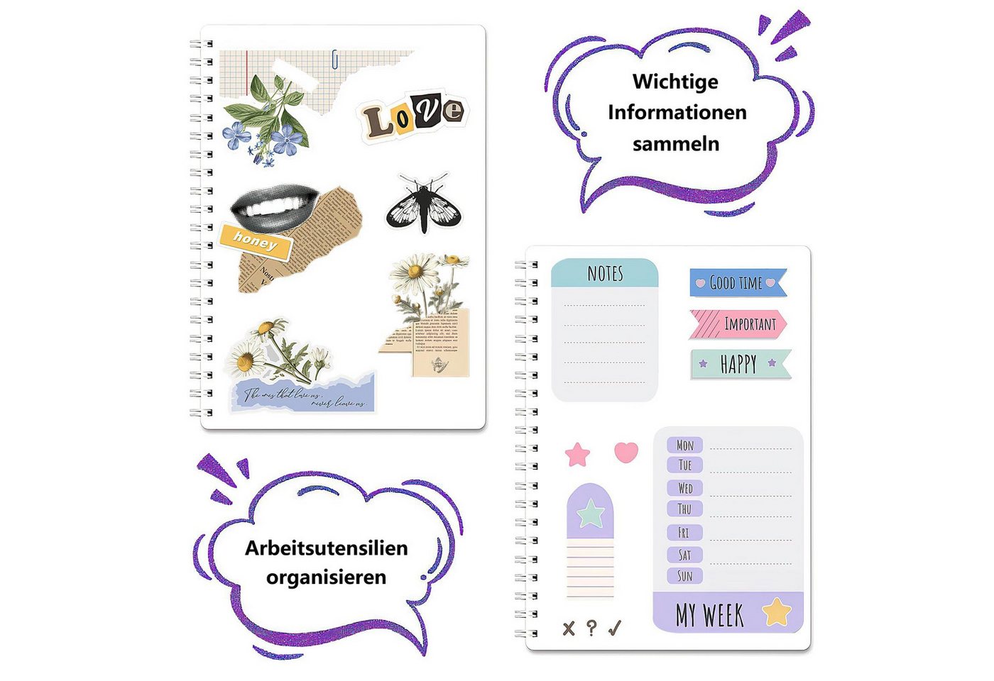 FOUORTUNATE-BEE Notizbuch 3 Stück Spiralnotizbuch Blank Sticker Sammelbücher 96 Blätter A5, Stickeralbum Leer Zum Sammeln Aufkleber Sammelalbum Bild 4