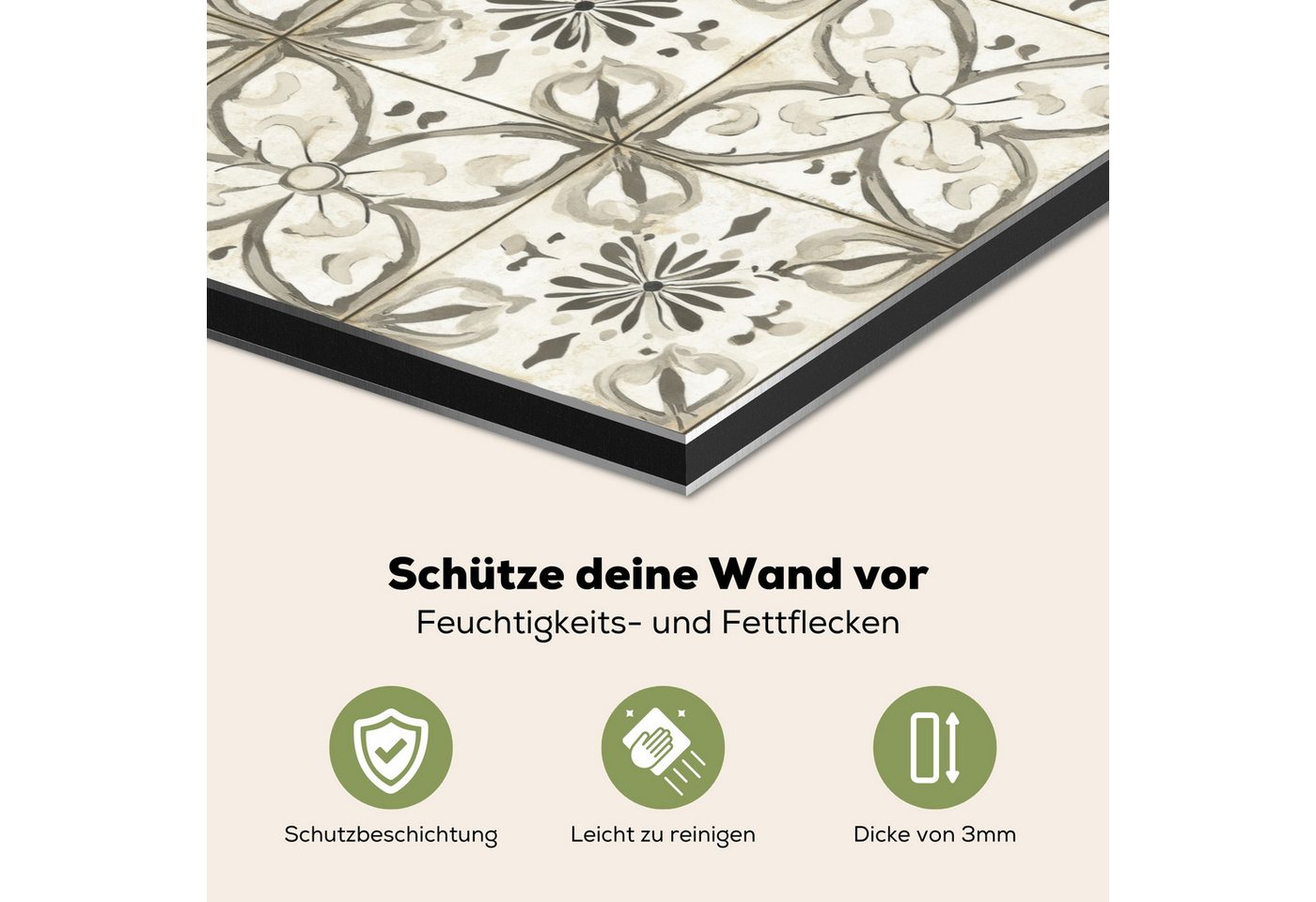 KitchenYeah Küchenrückwand Antik - Fliese - Beige, (1-tlg), Spritzschutz Küche, Küchendeko, 60x40 cm Bild 4