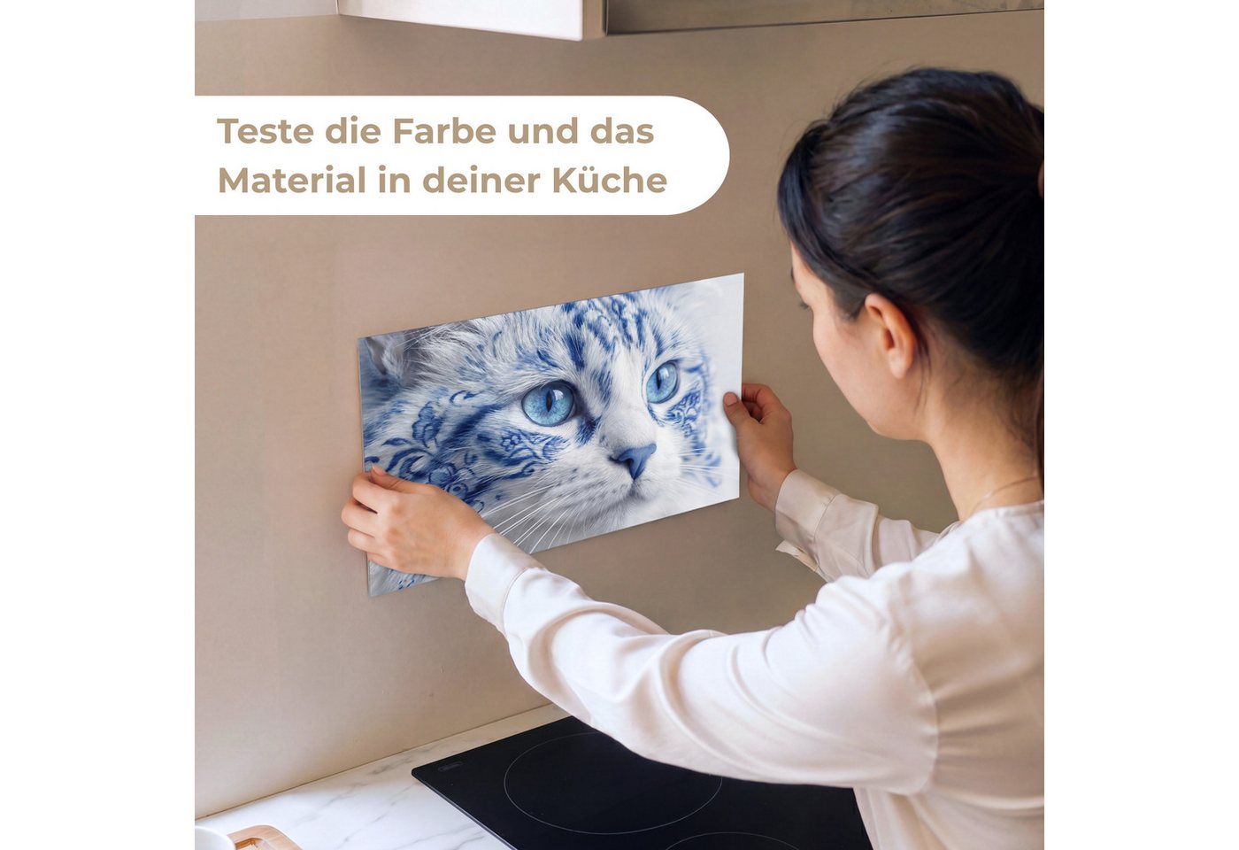 KitchenYeah Küchenrückwand Muster selbstklebend (keine Folie) Katze - Muster - Blau, (1-tlg), Spritzschutz, Küche, Rückwand, Küchenwand, Küchenfront, 30x20 cm Bild 2