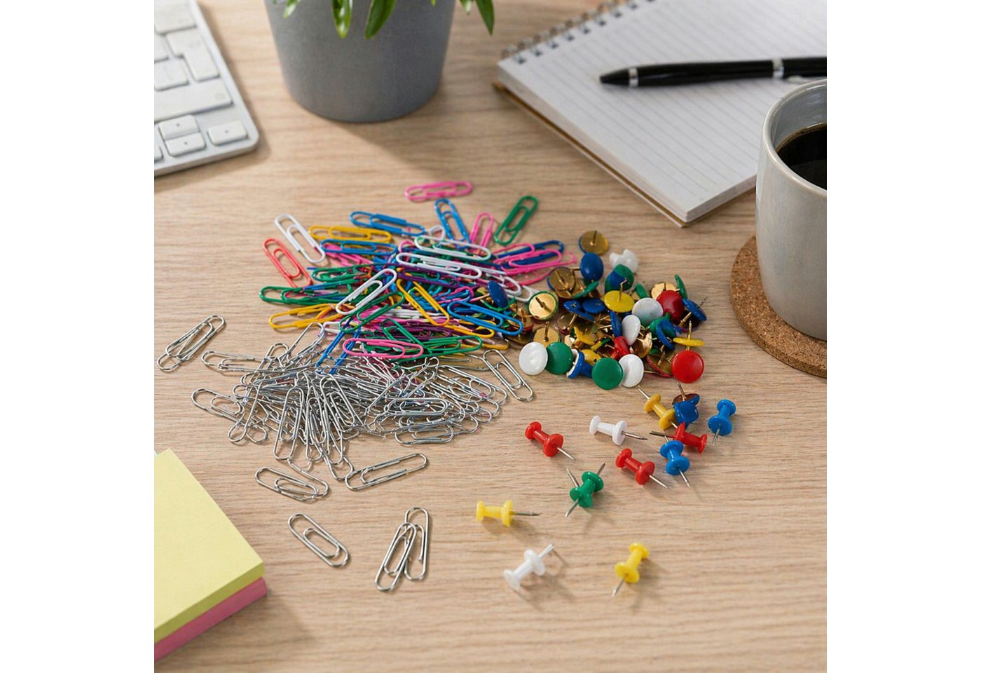 Haushalt International Büroklammer Reißzwecke Büroset Office-Set 500tlg Kunststoffbox, 500tl, vielfälltig, Box 21x11x3cm, Papierclips