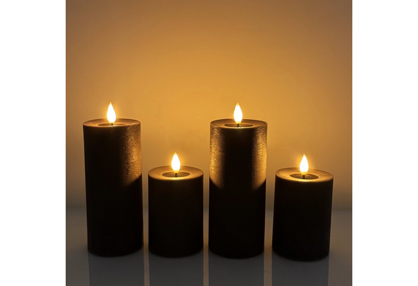 Online-Fuchs LED-Kerze 4 LED Kerzen aus Echtwachs mit Timer - Schwarz, Anthrazit, realistische Kerzenflamme mit spiegelnder Wachsschicht, warmweiße LEDs, täuschend echte LED-Flammenoptik - 542 Bild 3