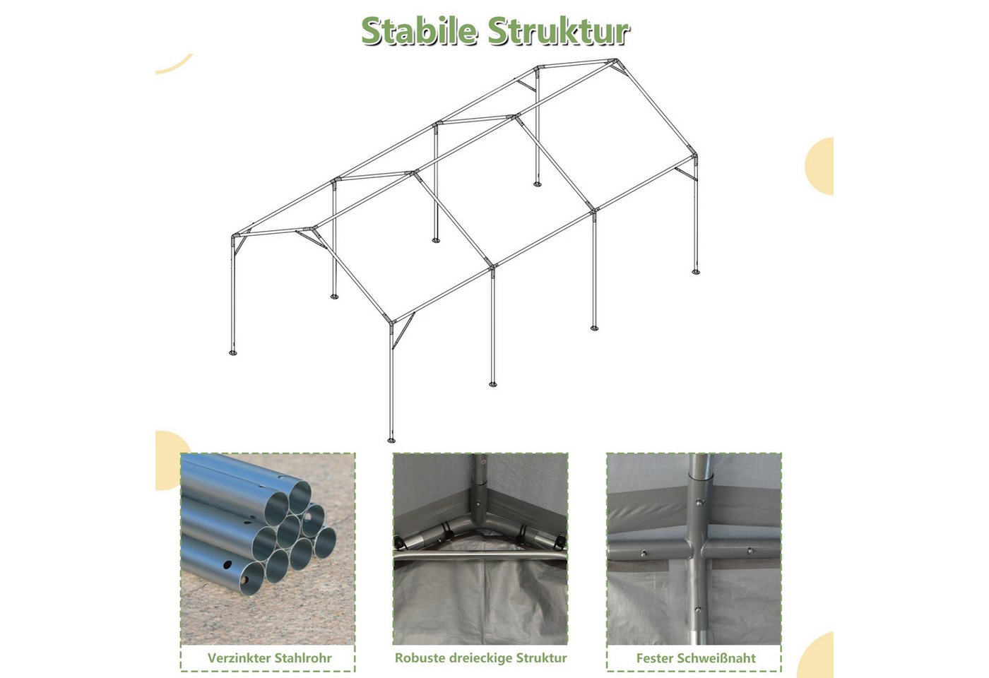 Blossom Garage Einzelcarport 3x6 m Carport Zelt winterfestes mit Roll-Up-Fenstern (Zeltgarage Gerätezelt), abnehmbaren Seitenwänden Dach, Lagerzelt für Auto, SUV, Boot, LKW Bild 2