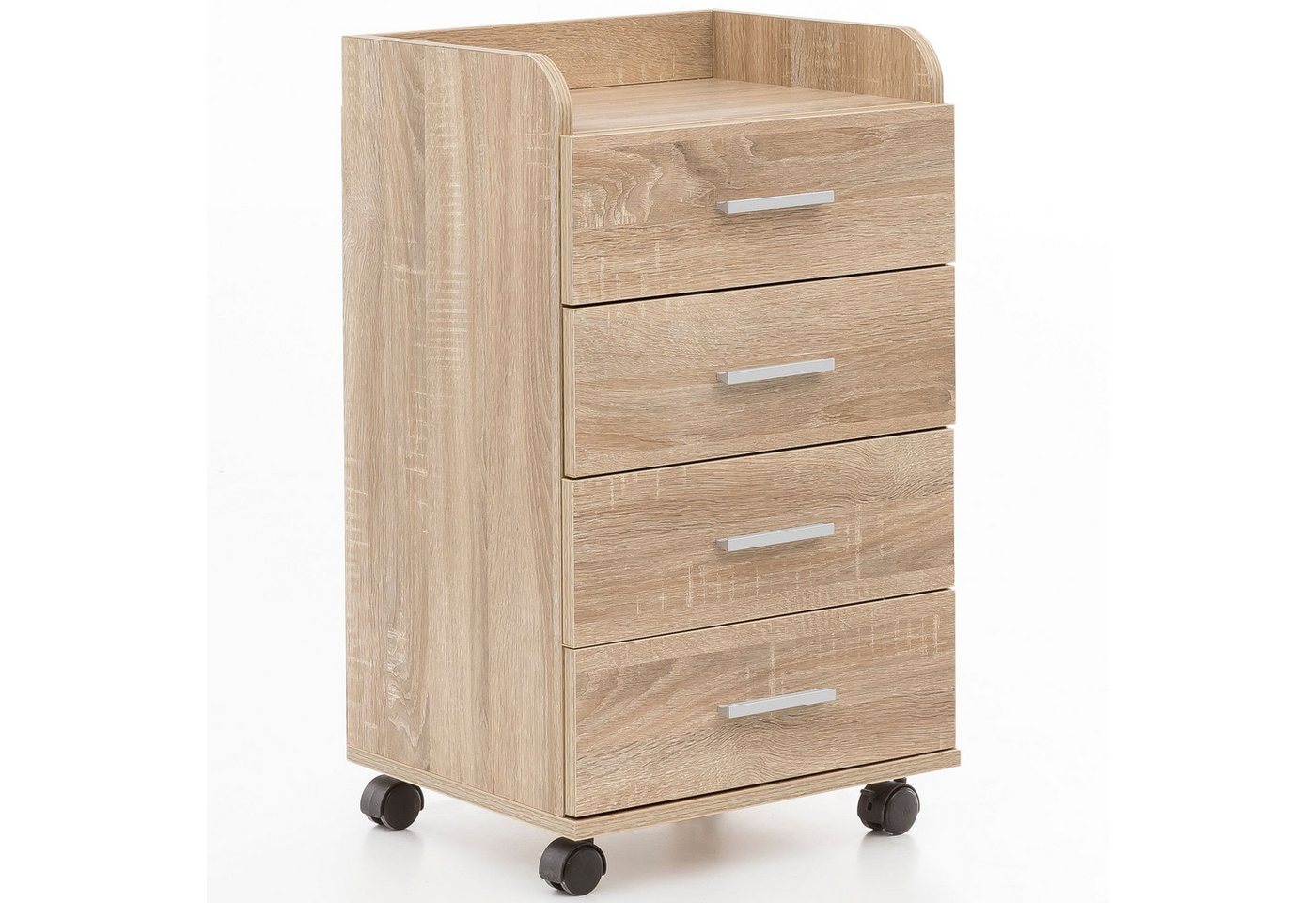 Wohnling Rollcontainer Sonoma 70,5 cm Standcontainer Bürocontainer Schreibtisch WL5.749, (Schreibtischcontainer 40x70,5x33 cm Sonoma), Rollschrank 4 Schubladen, Bürocontainer mit Rollen