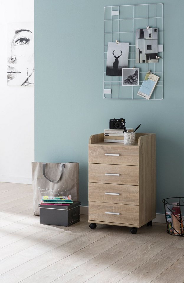 Wohnling Rollcontainer Sonoma 70,5 cm Standcontainer Bürocontainer Schreibtisch WL5.749, (Schreibtischcontainer 40x70,5x33 cm Sonoma), Rollschrank 4 Schubladen, Bürocontainer mit Rollen Bild 2