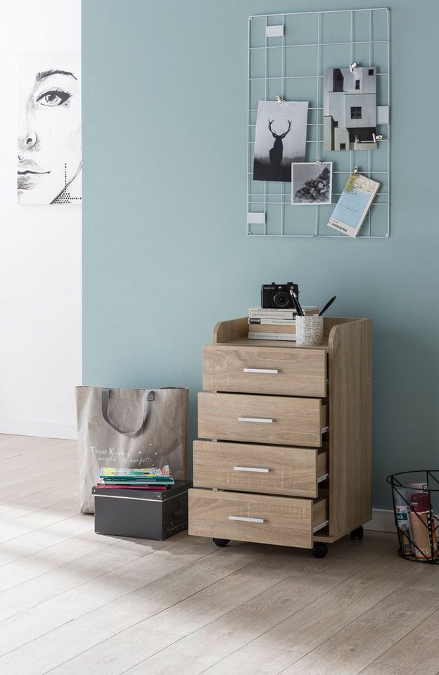 Wohnling Rollcontainer Sonoma 70,5 cm Standcontainer Bürocontainer Schreibtisch WL5.749, (Schreibtischcontainer 40x70,5x33 cm Sonoma), Rollschrank 4 Schubladen, Bürocontainer mit Rollen Bild 3