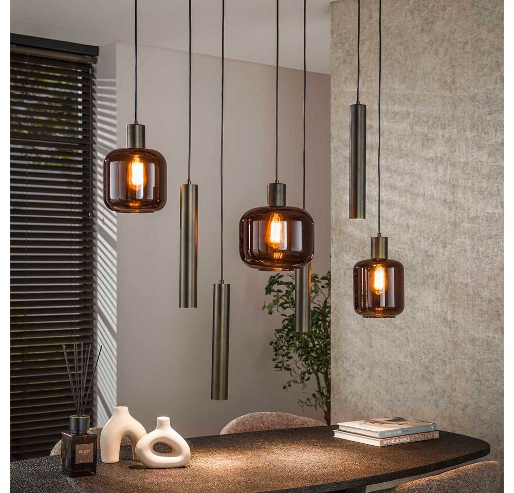 famlights Pendelleuchte Pendelleuchte Fips in Braun E27 7-flammig