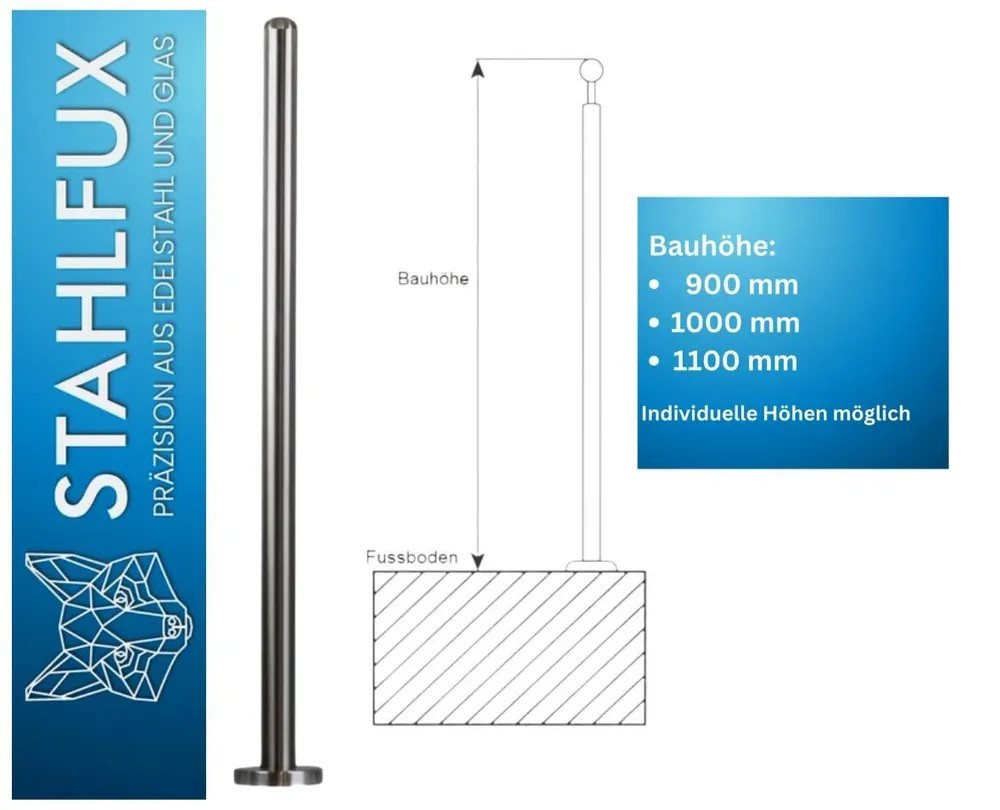 StahlFux Zaunpfosten Premium-Edelstahlpfosten mit M8-Gewinde, (Spar-Set, 1-St., für Glashalter und Blechklemmen), für Glasgeländer, Blechfüllungen oder Sichtschutzelemente Bild 5