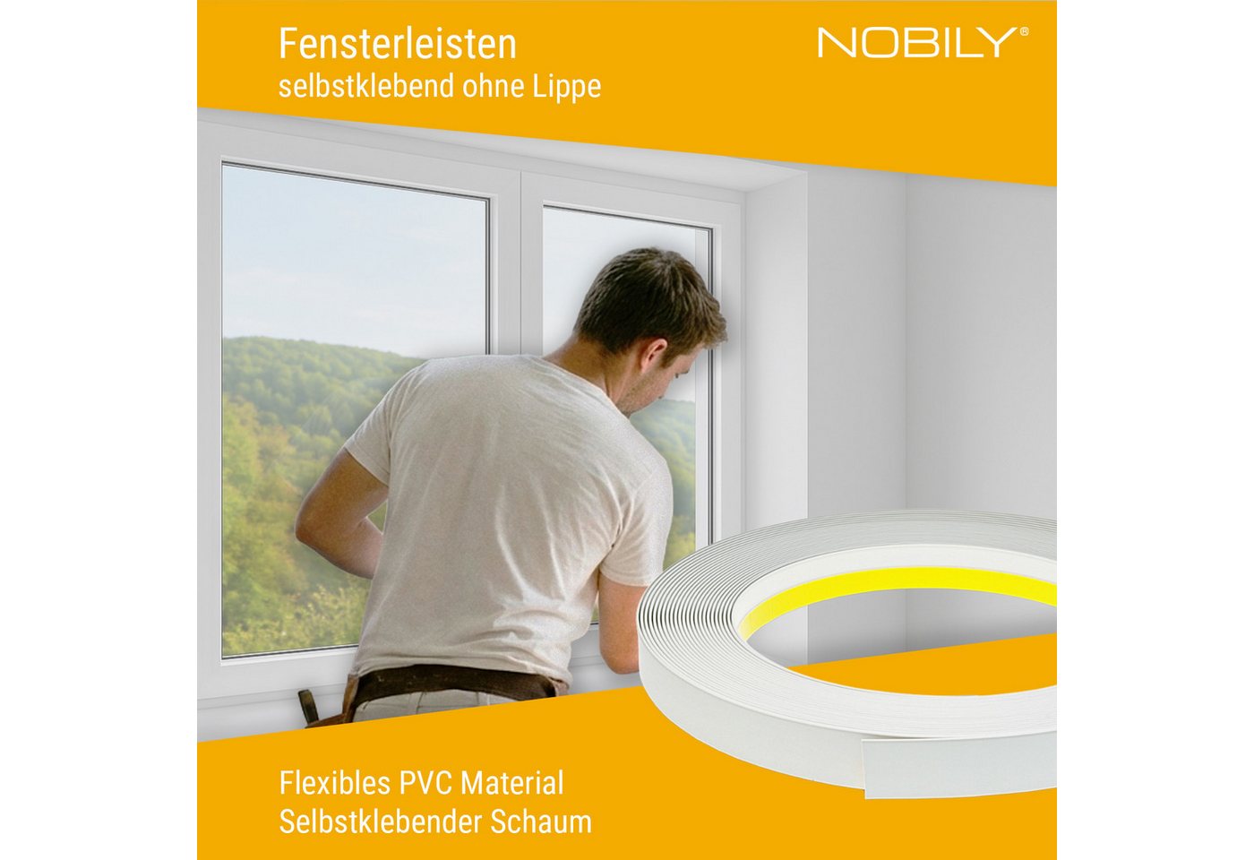 Nobily Fensterleiste PVC-Flachleiste, 60mm ohne Lippe,selbstklebend,Zierleisten zur Montage, selbstklebend, Kunststoff, Farbe: Weiß