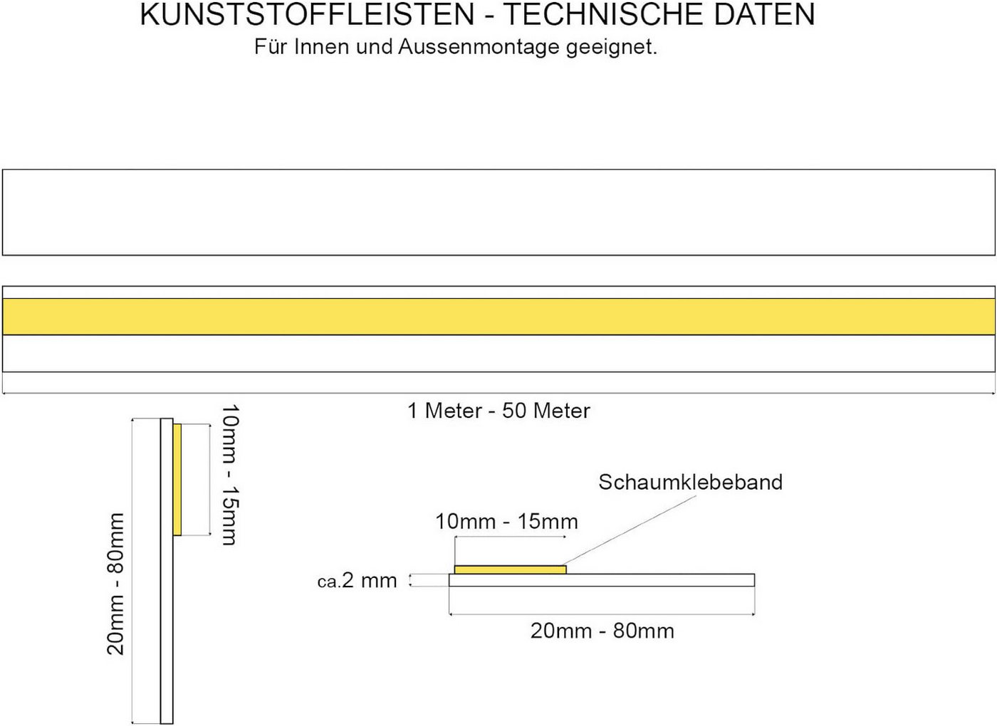 Nobily Fensterleiste PVC-Flachleiste, 60mm ohne Lippe,selbstklebend,Zierleisten zur Montage, selbstklebend, Kunststoff, Farbe: Weiß Bild 3