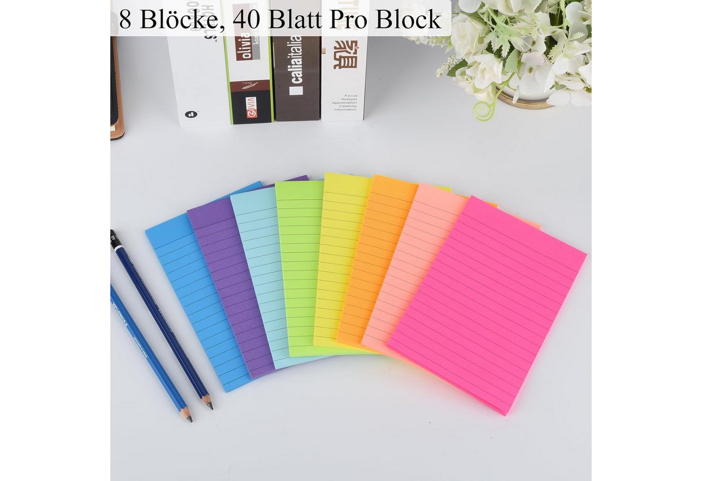 FELIXLEO Haftnotizblock Haftnotizen 8 Blöcke 40 Blatt 100x150 mm Neonfarben bunt. Bild 2