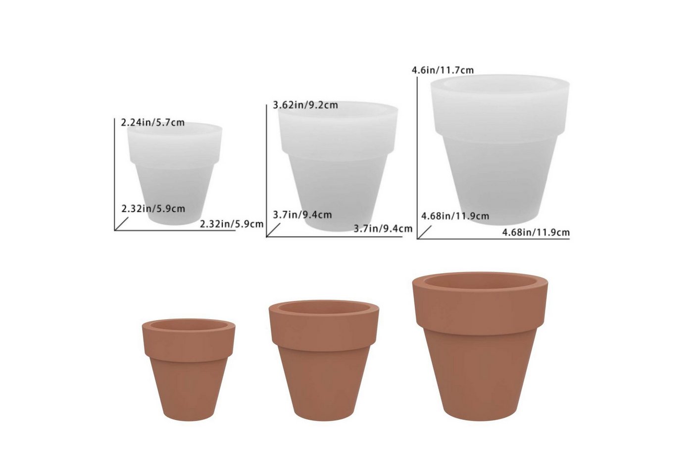 FOUORTUNATE-BEE Blumentopf Silikonform Blumentopf 3er Set Gießform Harz Gips DIY Formen, Gießformen für Blumentöpfe Deko Basteln Resin Gips Zuhause Bild 2