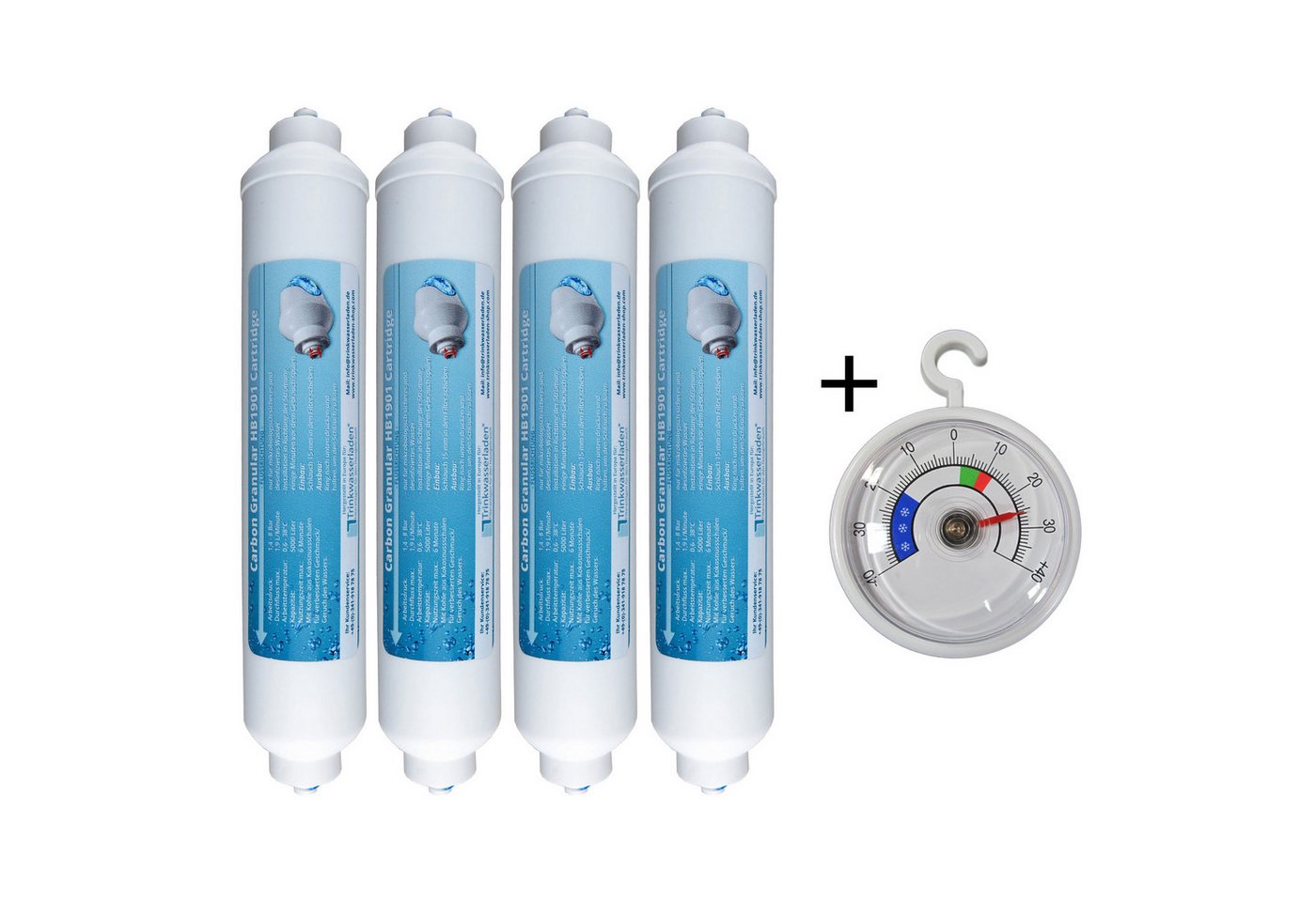 Trinkwasserladen Ersatzfilter, 4er Pack Kühlschrankfilter HB1901 + Thermometer Bild 2