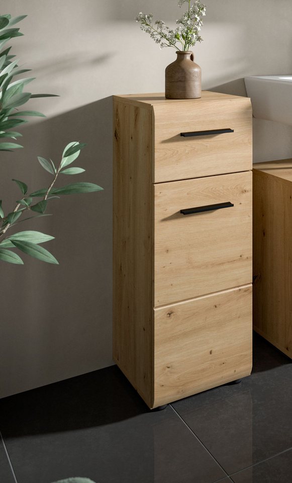 Inn.Furn Badkommode Cover (Badschrank in Eiche Artisan, Tür und Schubkasten, 30 x 80 cm), mit Vollauszug