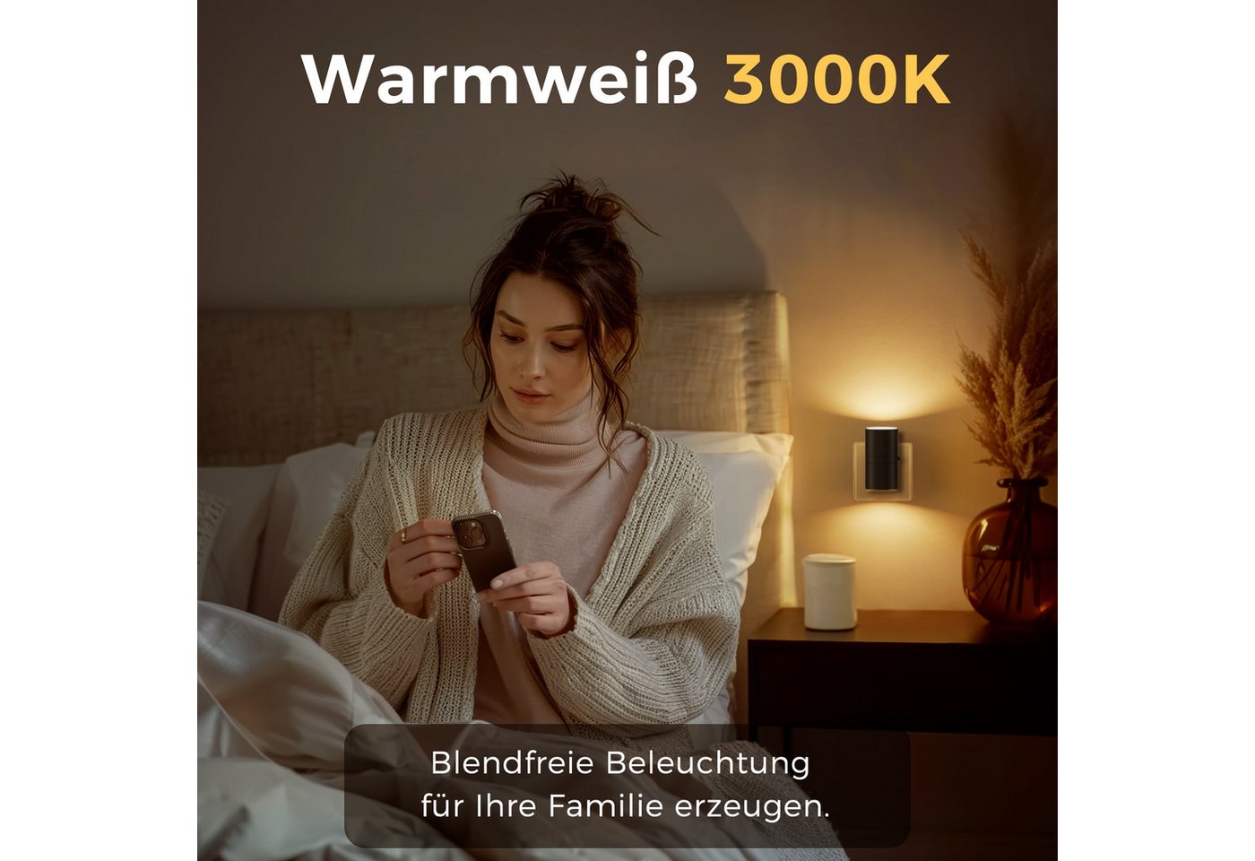 LOHAS-LED Nachtlicht LED Nachtlicht mit Bewegungsmelder, Steckdose Warmweiß 3000K, Keine Funktionen, LED fest integriert, Warmweiß 3000K, Bewegungsmelder 120° Stufenlos dimmbar 0-100LM Augenschonendes Bild 3
