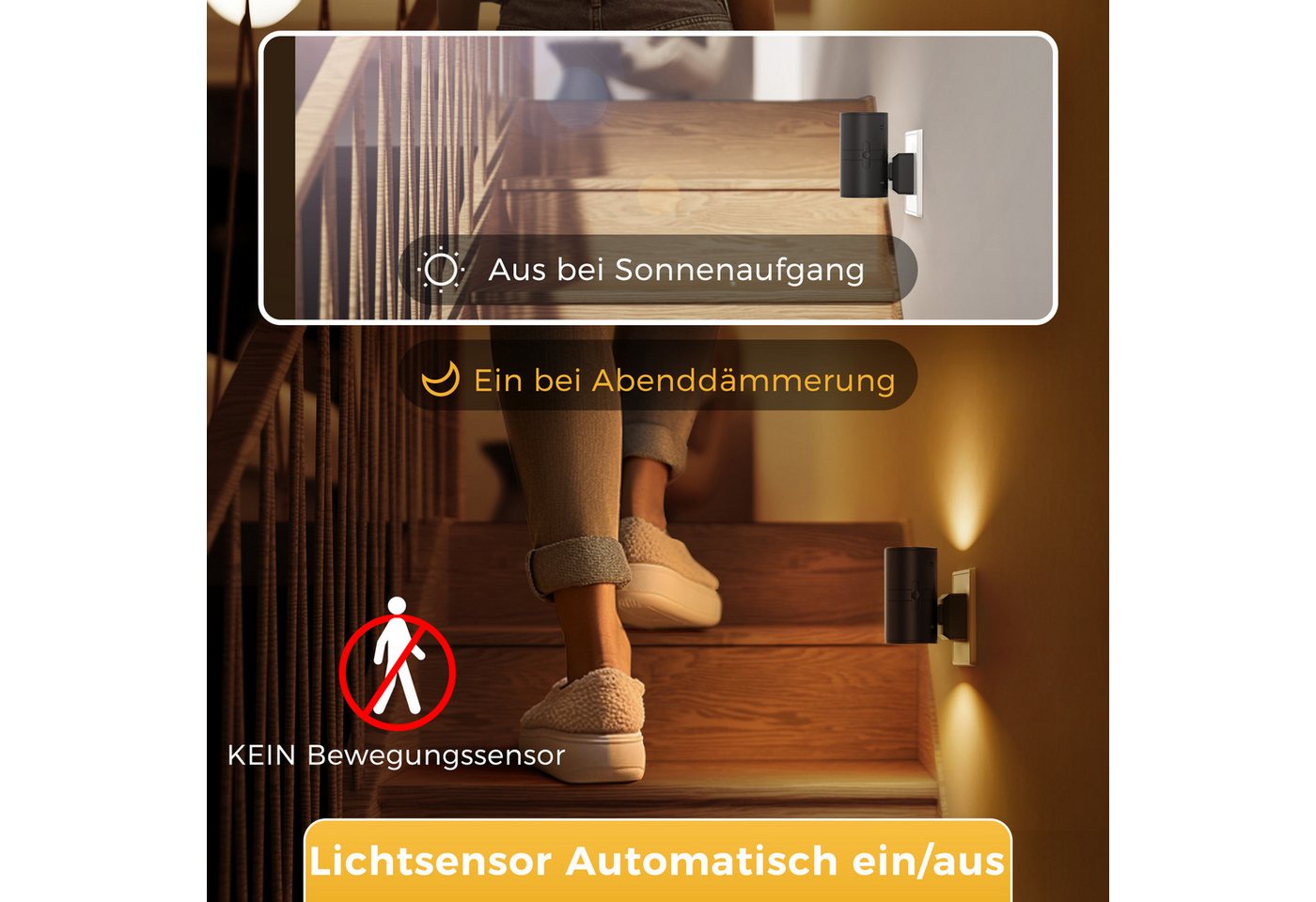 LOHAS-LED Nachtlicht LED Nachtlicht mit Bewegungsmelder, Steckdose Warmweiß 3000K, Keine Funktionen, LED fest integriert, Warmweiß 3000K, Bewegungsmelder 120° Stufenlos dimmbar 0-100LM Augenschonendes Bild 4