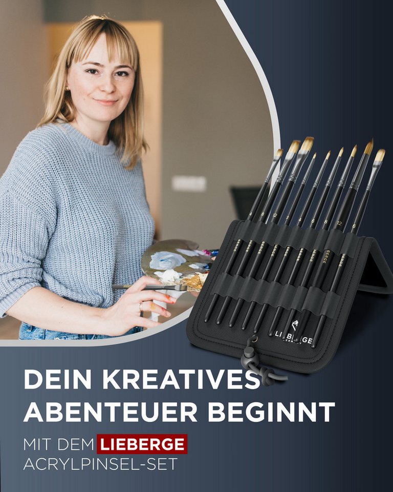 LIEBERGE Acrylfarbe Premium Set 24 Farben + Acrylpinsel-Set mit 9 Pinseln, hohe Farbbrillianz, lichtbeständig, wasserbasiert, schnelltrocknend Bild 4