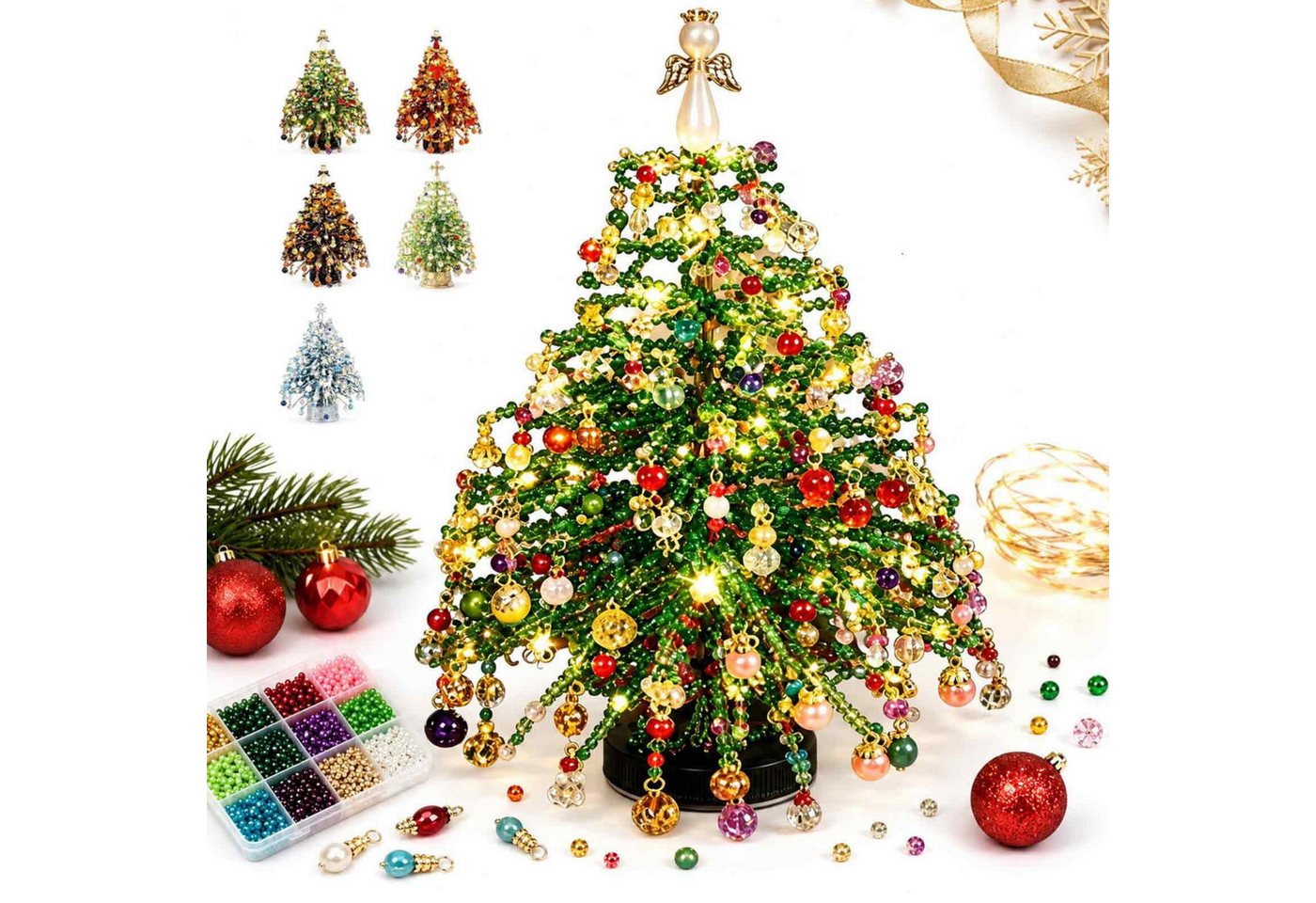 nsihing Kreativset DIY-Weihnachtsbaum-Bastelset mit Perlen,mit Anleitung, Kristall-Handwerksset,Weihnachtsdekoration, tischdekoration