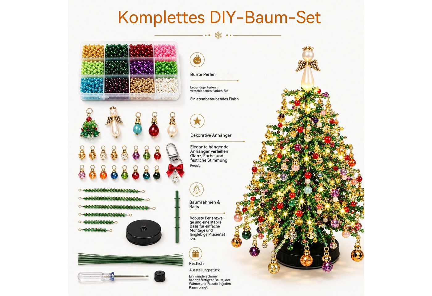 nsihing Kreativset DIY-Weihnachtsbaum-Bastelset mit Perlen,mit Anleitung, Kristall-Handwerksset,Weihnachtsdekoration, tischdekoration Bild 2