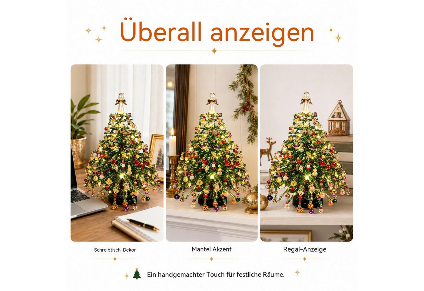 nsihing Kreativset DIY-Weihnachtsbaum-Bastelset mit Perlen,mit Anleitung, Kristall-Handwerksset,Weihnachtsdekoration, tischdekoration Bild 4