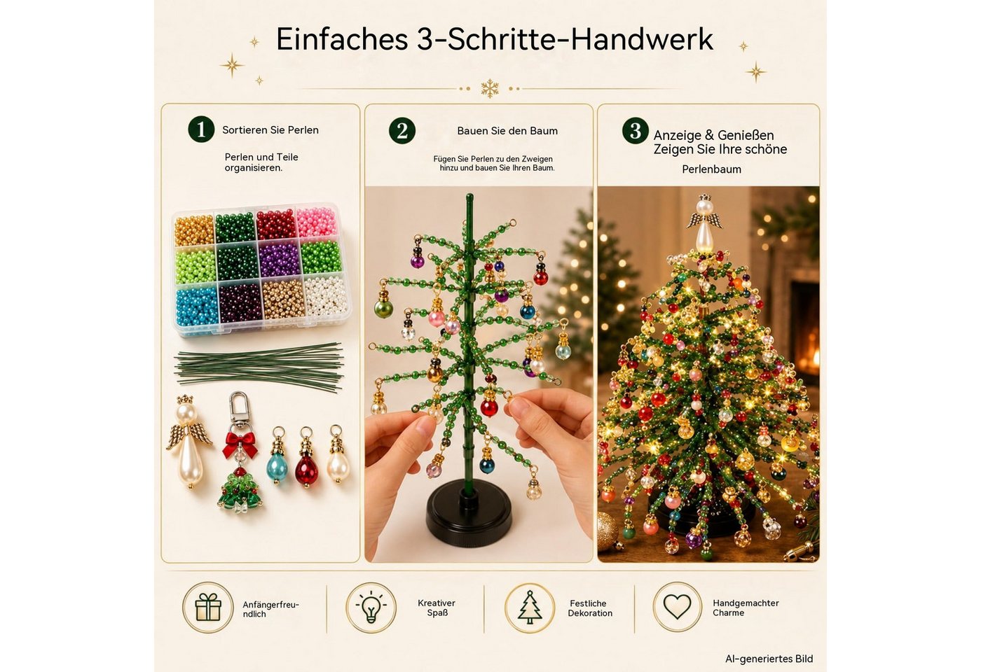 nsihing Kreativset DIY-Weihnachtsbaum-Bastelset mit Perlen,mit Anleitung, Kristall-Handwerksset,Weihnachtsdekoration, tischdekoration Bild 5