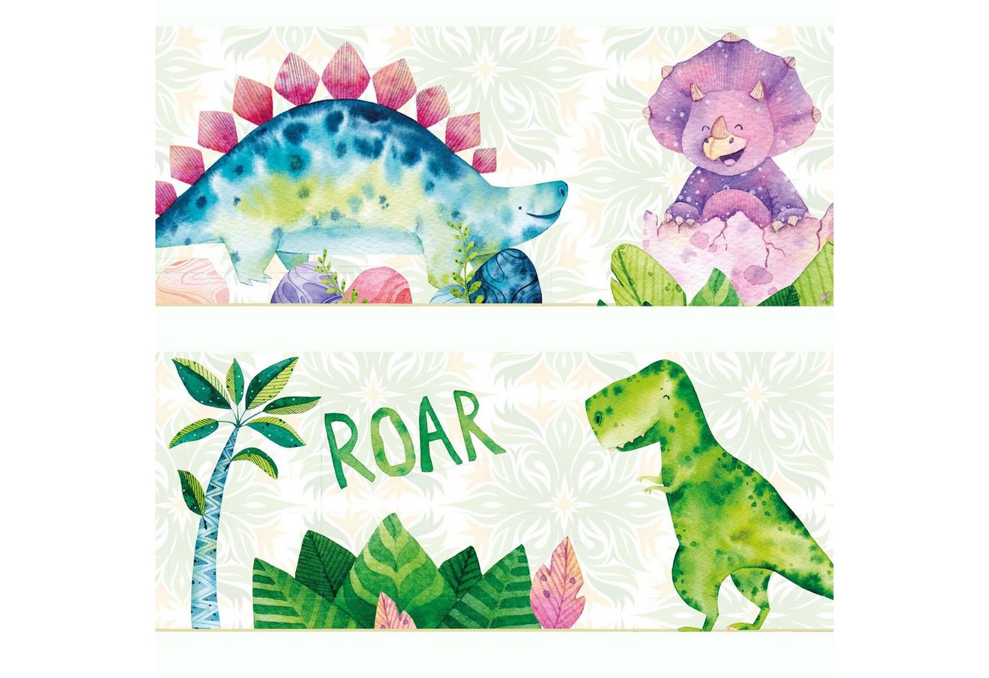Sunnywall Bordüre Dino Kids (Bordüre - 400 cm), Comic, botanisch, Dinosaurier, Dino, (1 St), hochwertige 200 g/m² Vliestapete Bild 2