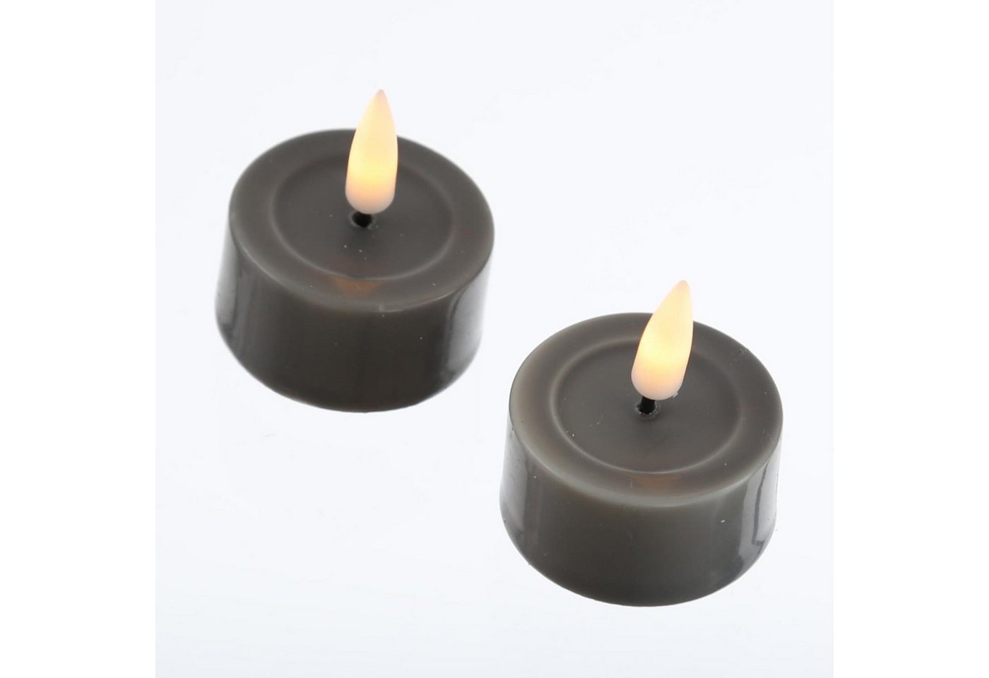 Deluxe Homeart LED-Teelicht LED Teelichter MIA flackernd mit Batterien D: 4,1cm grau 2 stück, LED Classic, warmweiß (2100K bis 3000K)