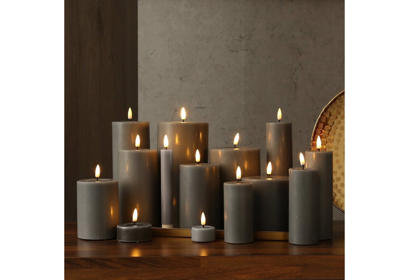Deluxe Homeart LED-Teelicht LED Teelichter MIA flackernd mit Batterien D: 4,1cm grau 2 stück, LED Classic, warmweiß (2100K bis 3000K) Bild 3