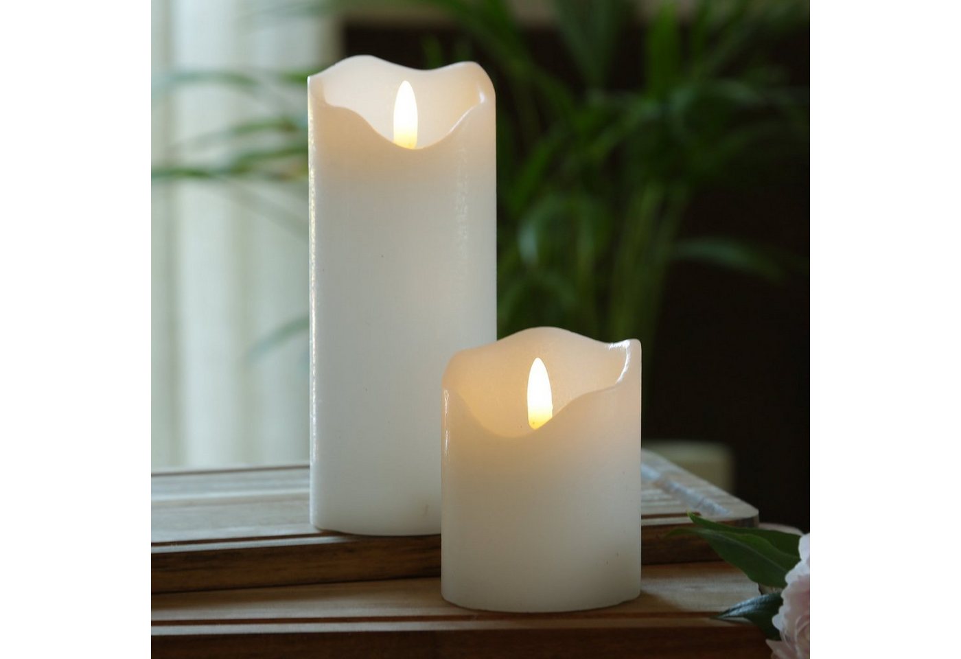 MARELIDA LED-Kerze LED Kerze Rustik Optik Echtwachs flackernd 3D Flamme H:17cm Timer weiß, LED Classic, warmweiß (2100K bis 3000K)