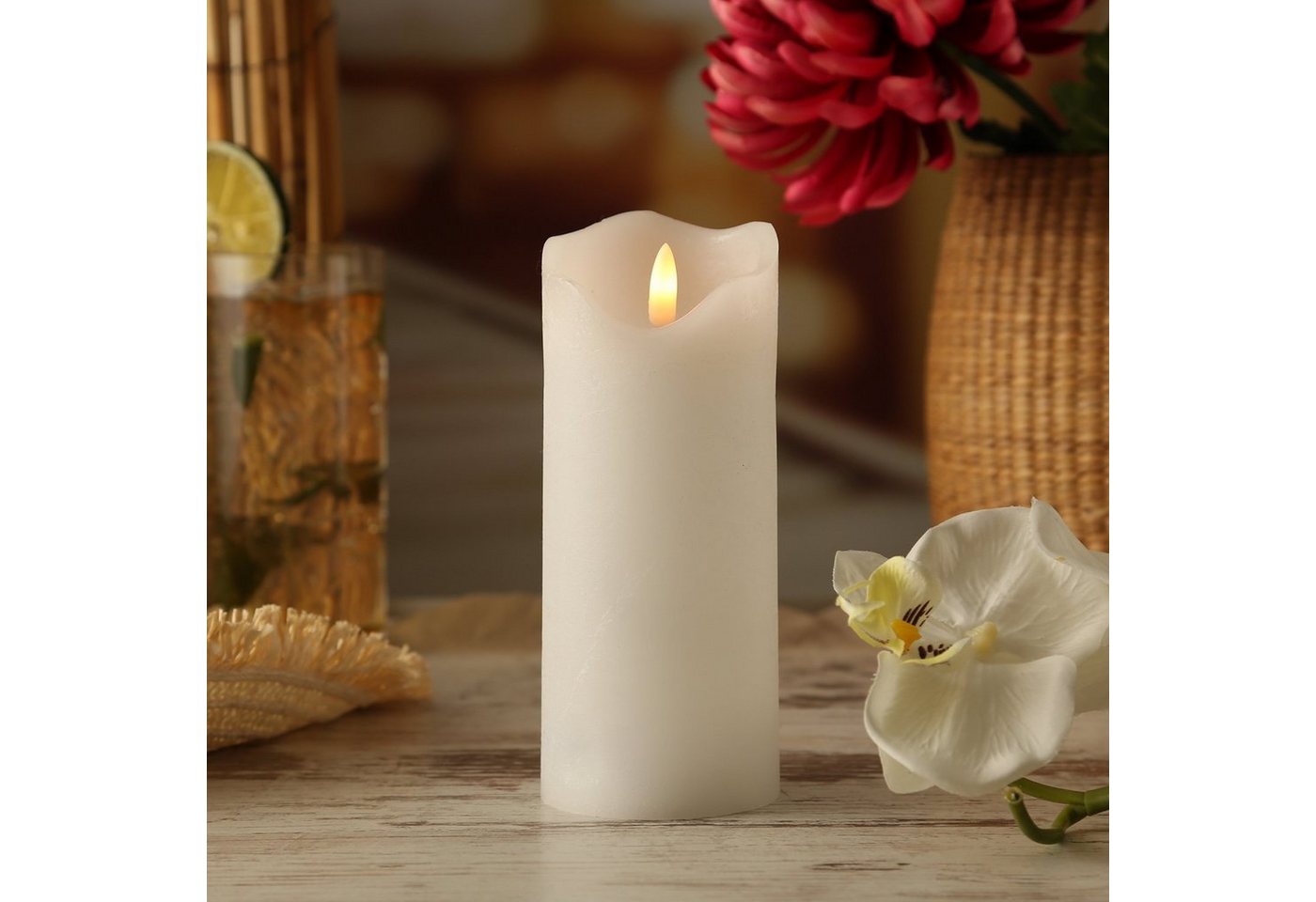 MARELIDA LED-Kerze LED Kerze Rustik Optik Echtwachs flackernd 3D Flamme H:17cm Timer weiß, LED Classic, warmweiß (2100K bis 3000K) Bild 3