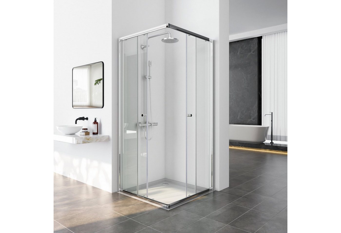 Boromal Eckdusche Duschkabine 75x75 Schiebetür Eckeinstieg Duschwand Dusche 5mm ESG Glas, BxT: 75x75 cm, Einscheibensicherheitsglas, Duschwand Duschabtrennung Bild 2