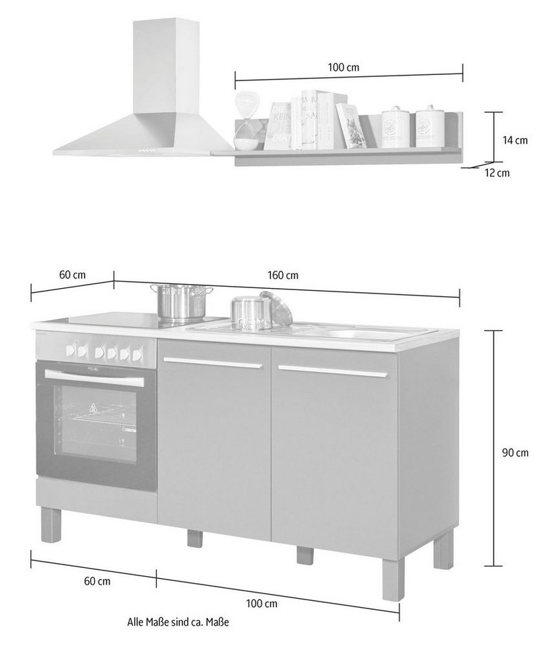 PREISBRECHER Küchenzeile Benedicto, in anthrazit / sonoma, Holzwerkstoff - 160x60cm (BxT) Bild 4