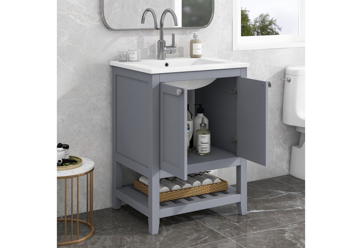 Flieks Waschtisch (1-St), Badezimmerschrank mit Waschbecken, Badmöbel in Breite 60 cm Bild 3