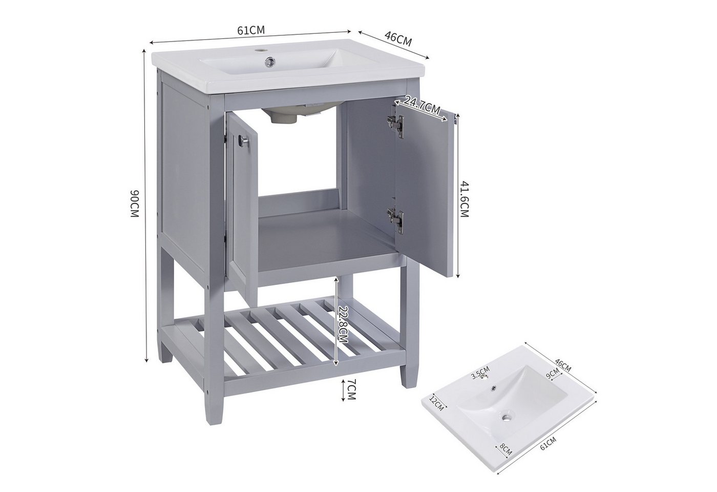 Flieks Waschtisch (1-St), Badezimmerschrank mit Waschbecken, Badmöbel in Breite 60 cm Bild 5