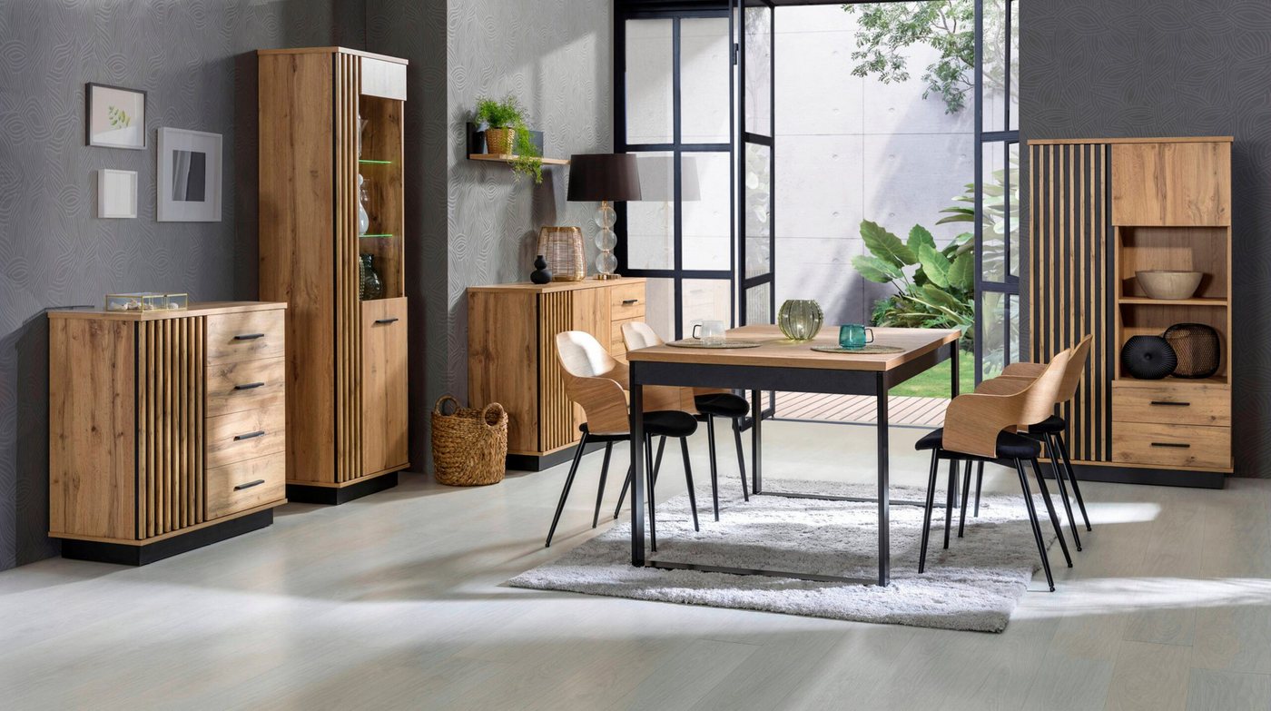 Beautysofa Drehtürenschrank mit Spiegel und zwei Schubladen Lamelo (mit zwei Schubladen, praktisch, viel Stauraum) mit praktischer Kleiderstange, viertürig